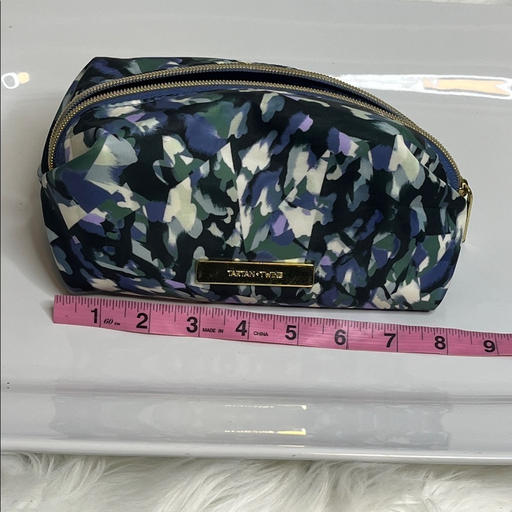 Tartan and Twine Blue and Green Makeup  Pouch with Gold Accent - Picture 6 of 7